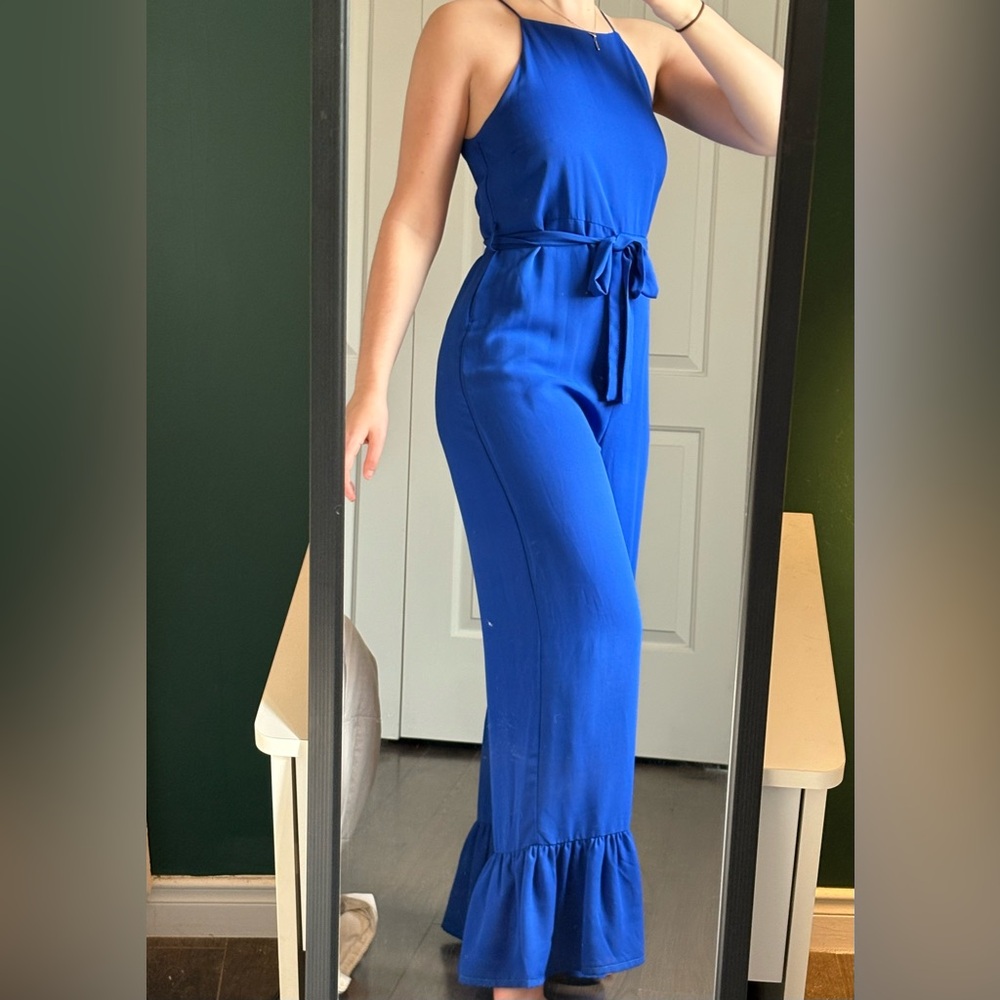 LINE & DOT Katarina Royal Blue Ruffle Jumpsuit M